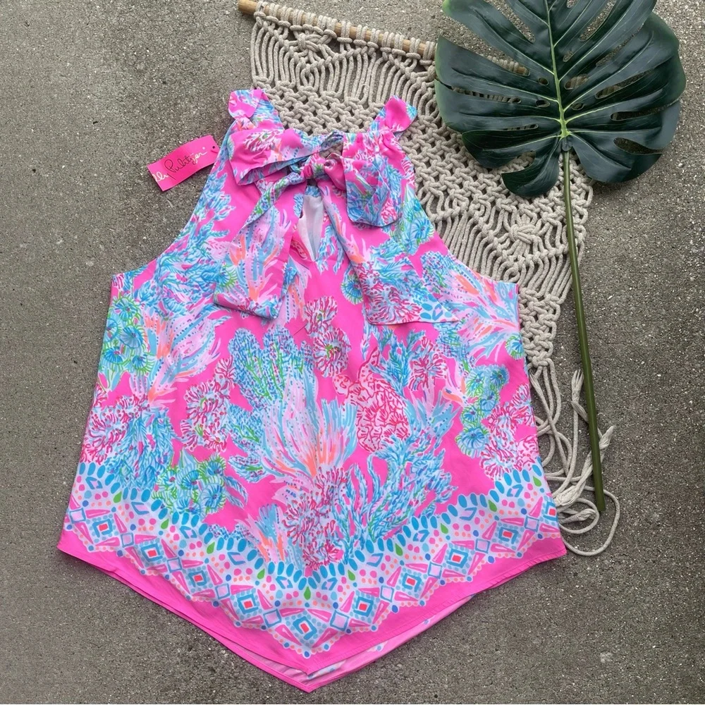 New Lilly Pulitzer Printed Halter Neck Top Size Large - Picture 6 of 10